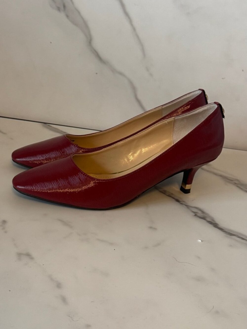 J. Renee Red Patent Leather Kitten Heel Pumps